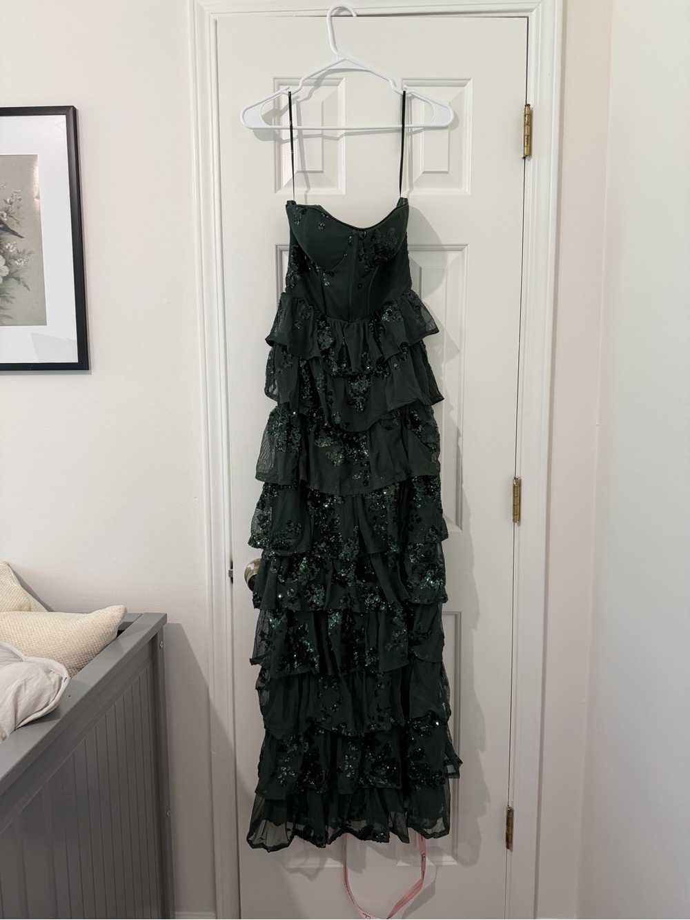 Lulu's Dark Green Tiered Sequin Ruffle Maxi Dress